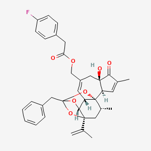 molecular formula C36H37FO7 B10792871 [(1R,2R,6R,10S,11R,15S,17R)-13-benzyl-6-hydroxy-4,17-dimethyl-5-oxo-15-(prop-1-en-2-yl)-12,14,18-trioxapentacyclo[11.4.1.0^{1,10}.0^{2,6}.0^{11,15}]octadeca-3,8-dien-8-yl]methyl 2-(4-fluorophenyl)acetate 