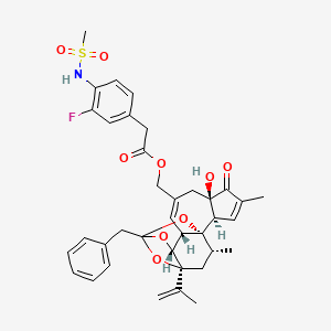 molecular formula C37H40FNO9S B10792905 [(1R,2R,6R,10S,11R,15S,17R)-13-benzyl-6-hydroxy-4,17-dimethyl-5-oxo-15-(prop-1-en-2-yl)-12,14,18-trioxapentacyclo[11.4.1.0^{1,10}.0^{2,6}.0^{11,15}]octadeca-3,8-dien-8-yl]methyl 2-(3-fluoro-4-methanesulfonamidophenyl)acetate 