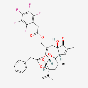 molecular formula C36H33F5O7 B10792940 [(1R,2R,6R,10S,11R,15S,17R)-13-benzyl-6-hydroxy-4,17-dimethyl-5-oxo-15-(prop-1-en-2-yl)-12,14,18-trioxapentacyclo[11.4.1.0^{1,10}.0^{2,6}.0^{11,15}]octadeca-3,8-dien-8-yl]methyl 2-(2,3,4,5,6-pentafluorophenyl)acetate 