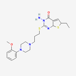 molecular formula C22H31N5O2S2 B10792999 3-amino-6-ethyl-2-(3-(4-(2-methoxyphenyl)piperazin-1-yl)propylthio)thieno[2,3-d]pyrimidin-4(3H,4aH,7aH)-one 