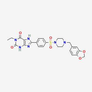 molecular formula C25H26N6O6S B10793145 8-(4-(4-Benzo[1,3]dioxol-5-ylmethylpiperazine-1-sulfonyl)phenyl)-1-ethyl-3,7-dihydropurine-2,6-dione 