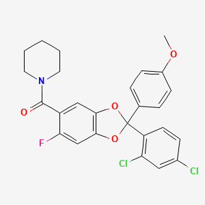 molecular formula C26H22Cl2FNO4 B10793309 (2-(2,4-Dichlorophenyl)-6-fluoro-2-(4-methoxyphenyl)benzo[d][1,3]dioxol-5-yl)(piperidin-1-yl)methanone 