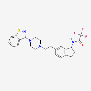 molecular formula C24H25F3N4OS B10793569 N-(6-(2-(4-(benzo[d]isothiazol-3-yl)piperazin-1-yl)ethyl)-2,3-dihydro-1H-inden-1-yl)-2,2,2-trifluoroacetamide 