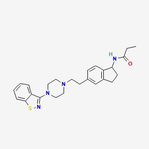 molecular formula C25H30N4OS B10793578 N-(5-(2-(4-(benzo[d]isothiazol-3-yl)piperazin-1-yl)ethyl)-2,3-dihydro-1H-inden-1-yl)propionamide 