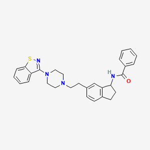 molecular formula C29H30N4OS B10793580 N-(6-(2-(4-(benzo[d]isothiazol-3-yl)piperazin-1-yl)ethyl)-2,3-dihydro-1H-inden-1-yl)benzamide 