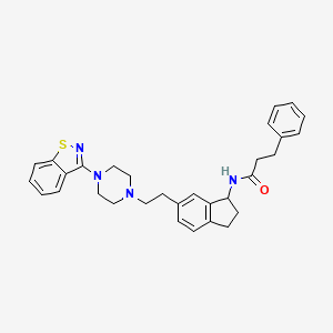 molecular formula C31H34N4OS B10793588 N-(6-(2-(4-(benzo[d]isothiazol-3-yl)piperazin-1-yl)ethyl)-2,3-dihydro-1H-inden-1-yl)-3-phenylpropanamide 