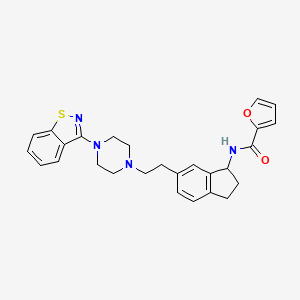 molecular formula C27H28N4O2S B10793619 N-(6-(2-(4-(benzo[d]isothiazol-3-yl)piperazin-1-yl)ethyl)-2,3-dihydro-1H-inden-1-yl)furan-2-carboxamide 