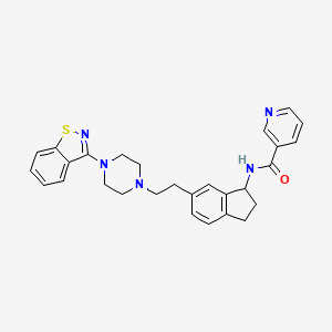 molecular formula C28H29N5OS B10793622 N-(6-(2-(4-(benzo[d]isothiazol-3-yl)piperazin-1-yl)ethyl)-2,3-dihydro-1H-inden-1-yl)nicotinamide 