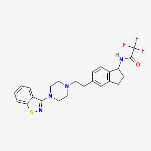 molecular formula C24H25F3N4OS B10793642 N-(5-(2-(4-(benzo[d]isothiazol-3-yl)piperazin-1-yl)ethyl)-2,3-dihydro-1H-inden-1-yl)-2,2,2-trifluoroacetamide 