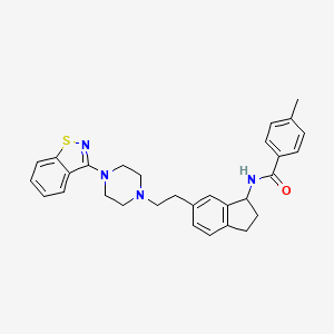 molecular formula C30H32N4OS B10793661 N-(6-(2-(4-(benzo[d]isothiazol-3-yl)piperazin-1-yl)ethyl)-2,3-dihydro-1H-inden-1-yl)-4-methylbenzamide 