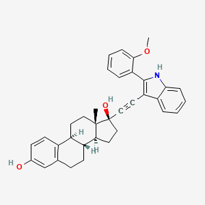 molecular formula C35H35NO3 B10793872 (8R,9S,13S,14S,17S)-17-(2-(2-(2-methoxyphenyl)-1H-indol-3-yl)ethynyl)-13-methyl-7,8,9,11,12,13,14,15,16,17-decahydro-6H-cyclopenta[a]phenanthrene-3,17-diol 