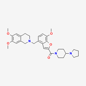 molecular formula C31H39N3O5 B10794258 (4-((6,7-dimethoxy-3,4-dihydroisoquinolin-2(1H)-yl)methyl)-7-methoxybenzofuran-2-yl)(4-(pyrrolidin-1-yl)piperidin-1-yl)methanone 