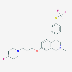 molecular formula C25H30F4N2OS B10794287 7-(3-(4-Fluoropiperidin-1-yl)propoxy)-2-methyl-4-(4-(trifluoromethylthio)phenyl)-1,2,3,4-tetrahydroisoquinoline 