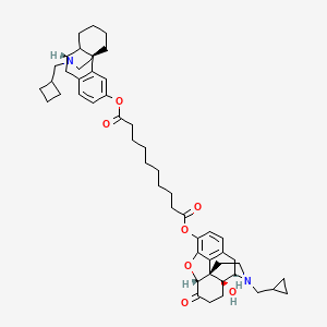 molecular formula C51H66N2O7 B10794713 10-O-[(4R,4aS,7aR,12bS)-3-(cyclopropylmethyl)-4a-hydroxy-7-oxo-2,4,5,6,7a,13-hexahydro-1H-4,12-methanobenzofuro[3,2-e]isoquinolin-9-yl] 1-O-[(1R,9R)-17-(cyclobutylmethyl)-17-azatetracyclo[7.5.3.01,10.02,7]heptadeca-2(7),3,5-trien-4-yl] decanedioate 