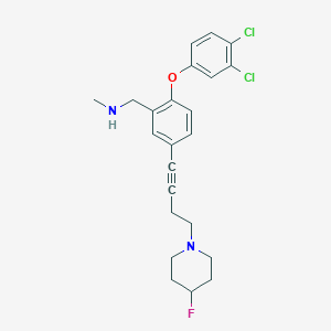 molecular formula C23H25Cl2FN2O B10794843 (2-(3,4-dichlorophenoxy)-5-(4-(4-fluoropiperidin-1-yl)but-1-ynyl)phenyl)-N-methylmethanamine 