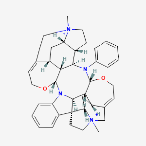 (1S,9R,18R,19S,21R,22R,23R,25R,32S,34R,35R,36S)-15,31-dimethyl-24-phenyl-10,26-dioxa-8,15,24,31-tetraazaundecacyclo[29.5.2.0^{1,32}.0^{2,7}.0^{8,36}.0^{9,22}.0^{13,21}.0^{15,19}.0^{18,23}.0^{25,35}.0^{29,34}]octatriaconta-2,4,6,12,28-pentaene-15,31-diium diiodide