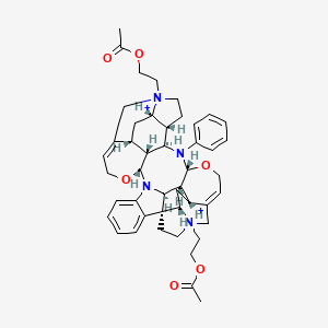 (1S,9R,18R,19S,21R,22R,23R,25R,32S,34R,35R,36S)-15,31-bis[2-(acetyloxy)ethyl]-24-phenyl-10,26-dioxa-8,15,24,31-tetraazaundecacyclo[29.5.2.0^{1,32}.0^{2,7}.0^{8,36}.0^{9,22}.0^{13,21}.0^{15,19}.0^{18,23}.0^{25,35}.0^{29,34}]octatriaconta-2,4,6,12,28-pentaene-15,31-diium dibromide