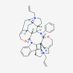 molecular formula C44H52N4O2+2 B10794932 (1S,9R,18R,19S,21R,22R,23R,25R,32S,34R,35R,36S)-24-phenyl-15,31-bis(prop-2-en-1-yl)-10,26-dioxa-8,15,24,31-tetraazaundecacyclo[29.5.2.0^{1,32}.0^{2,7}.0^{8,36}.0^{9,22}.0^{13,21}.0^{15,19}.0^{18,23}.0^{25,35}.0^{29,34}]octatriaconta-2,4,6,12,28-pentaene-15,31-diium dibromide 