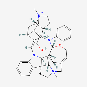 molecular formula C40H48N4O2+2 B10794944 (1S,11S,13S,17R,18R,20R,27S,29R,30R,31S,35E)-35-(2-hydroxyethylidene)-14,26-dimethyl-19-phenyl-21-oxa-8,14,19,26-tetraazadecacyclo[24.5.2.2^{11,14}.0^{1,27}.0^{2,7}.0^{8,31}.0^{10,18}.0^{13,17}.0^{20,30}.0^{24,29}]pentatriaconta-2,4,6,9,23-pentaene-14,26-diium diiodide 