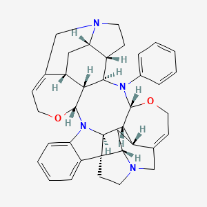 molecular formula C38H42N4O2 B10794957 (1R,9R,18S,19S,21R,22R,23R,25R,32S,34R,35R,36S)-24-phenyl-10,26-dioxa-8,15,24,31-tetraazaundecacyclo[29.5.2.0^{1,32}.0^{2,7}.0^{8,36}.0^{9,22}.0^{13,21}.0^{15,19}.0^{18,23}.0^{25,35}.0^{29,34}]octatriaconta-2,4,6,12,28-pentaene 