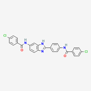 molecular formula C27H18Cl2N4O2 B10795862 4-chloro-N-[4-[6-[(4-chlorobenzoyl)amino]-1H-benzimidazol-2-yl]phenyl]benzamide 