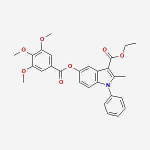 molecular formula C28H27NO7 B10795931 ethyl 2-methyl-1-phenyl-5-((3,4,5-trimethoxybenzoyl)oxy)-1H-indole-3-carboxylate 