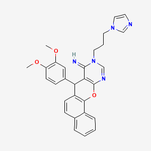 molecular formula C29H27N5O3 B10795946 7-(3,4-dimethoxyphenyl)-9-[3-(1H-imidazol-1-yl)propyl]-7,9-dihydro-8H-benzo[7,8]chromeno[2,3-d]pyrimidin-8-imine 