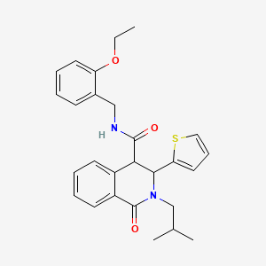 molecular formula C27H30N2O3S B10796436 N-[(2-Ethoxyphenyl)methyl]-2-(2-methylpropyl)-1-oxo-3-(thiophen-2-YL)-1,2,3,4-tetrahydroisoquinoline-4-carboxamide 