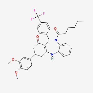 molecular formula C34H35F3N2O4 B10796679 3-(3,4-dimethoxyphenyl)-10-hexanoyl-11-[4-(trifluoromethyl)phenyl]-2,3,4,5,10,11-hexahydro-1H-dibenzo[b,e][1,4]diazepin-1-one 