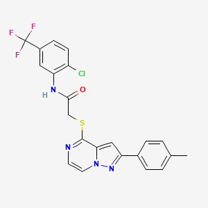 molecular formula C22H16ClF3N4OS B10796779 N-[2-chloro-5-(trifluoromethyl)phenyl]-2-{[2-(4-methylphenyl)pyrazolo[1,5-a]pyrazin-4-yl]thio}acetamide 