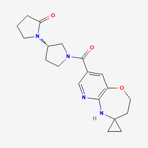 molecular formula C19H24N4O3 B10796818 1-[(3S)-1-(spiro[3,5-dihydro-2H-pyrido[3,2-b][1,4]oxazepine-4,1'-cyclopropane]-8-carbonyl)pyrrolidin-3-yl]pyrrolidin-2-one 