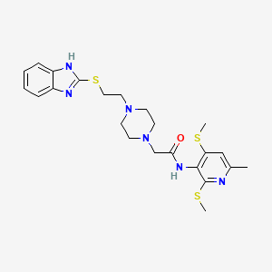 molecular formula C23H30N6OS3 B10796868 2-[4-[2-(1H-benzimidazol-2-ylsulfanyl)ethyl]piperazin-1-yl]-N-[6-methyl-2,4-bis(methylsulfanyl)pyridin-3-yl]acetamide CAS No. 561023-90-3