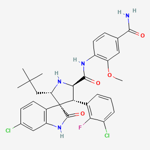 molecular formula C31H31Cl2FN4O4 B10796940 (2'R,3R,3'S,5'S)-N-(4-carbamoyl-2-methoxyphenyl)-6-chloro-3'-(3-chloro-2-fluorophenyl)-5'-(2,2-dimethylpropyl)-2-oxospiro[1H-indole-3,4'-pyrrolidine]-2'-carboxamide 