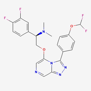 molecular formula C22H19F4N5O2 B10797023 (1R)-2-[[3-[4-(difluoromethoxy)phenyl]-[1,2,4]triazolo[4,3-a]pyrazin-5-yl]oxy]-1-(3,4-difluorophenyl)-N,N-dimethylethanamine 