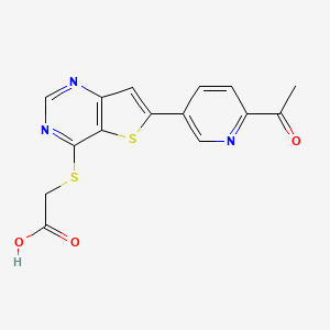 molecular formula C15H11N3O3S2 B10797186 2-[6-(6-Acetylpyridin-3-yl)thieno[3,2-d]pyrimidin-4-yl]sulfanylacetic acid 