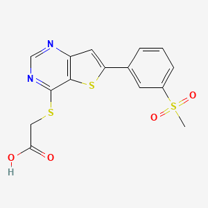 molecular formula C15H12N2O4S3 B10797207 2-[6-(3-Methylsulfonylphenyl)thieno[3,2-d]pyrimidin-4-yl]sulfanylacetic acid 