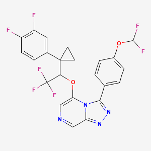 molecular formula C23H15F7N4O2 B10797635 3-[4-(Difluoromethoxy)phenyl]-5-[1-[1-(3,4-difluorophenyl)cyclopropyl]-2,2,2-trifluoroethoxy]-[1,2,4]triazolo[4,3-a]pyrazine 