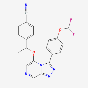 molecular formula C21H15F2N5O2 B10797883 4-[1-[[3-[4-(Difluoromethoxy)phenyl]-[1,2,4]triazolo[4,3-a]pyrazin-5-yl]oxy]ethyl]benzonitrile 