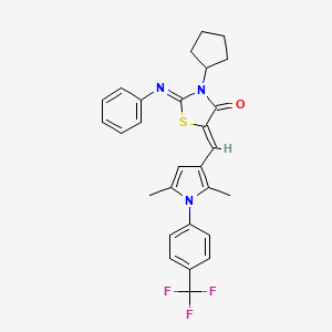 molecular formula C28H26F3N3OS B10798199 (5Z)-3-cyclopentyl-5-[[2,5-dimethyl-1-[4-(trifluoromethyl)phenyl]pyrrol-3-yl]methylidene]-2-phenylimino-1,3-thiazolidin-4-one 