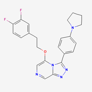 molecular formula C23H21F2N5O B10798253 5-[2-(3,4-Difluorophenyl)ethoxy]-3-(4-pyrrolidin-1-ylphenyl)-[1,2,4]triazolo[4,3-a]pyrazine 