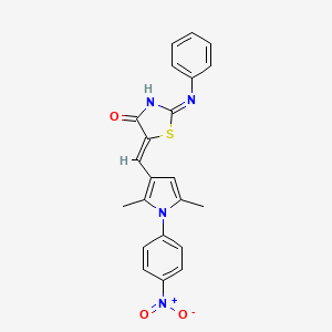 molecular formula C22H18N4O3S B10798505 (5Z)-5-[[2,5-dimethyl-1-(4-nitrophenyl)pyrrol-3-yl]methylidene]-2-phenylimino-1,3-thiazolidin-4-one 