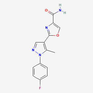 molecular formula C14H11FN4O2 B10798558 2-[1-(4-Fluorophenyl)-5-methylpyrazol-4-yl]-1,3-oxazole-4-carboxamide 