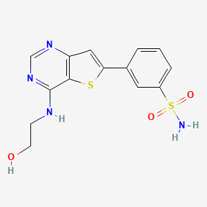 molecular formula C14H14N4O3S2 B10798674 3-[4-(2-Hydroxyethylamino)thieno[3,2-d]pyrimidin-6-yl]benzenesulfonamide 