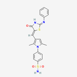 molecular formula C22H20N4O3S2 B10798710 4-[3-[(Z)-(2-anilino-4-oxo-1,3-thiazol-5-ylidene)methyl]-2,5-dimethylpyrrol-1-yl]benzenesulfonamide 