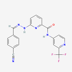 6-[(2Z)-2-[(4-cyanophenyl)methylidene]hydrazinyl]-N-[2-(trifluoromethyl)pyridin-4-yl]pyridine-2-carboxamide