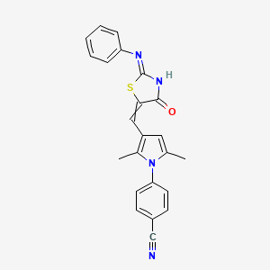 molecular formula C23H18N4OS B10798772 4-[2,5-Dimethyl-3-[(4-oxo-2-phenylimino-1,3-thiazolidin-5-ylidene)methyl]pyrrol-1-yl]benzonitrile 