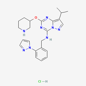 molecular formula C23H29ClN8O B10798903 2-piperidin-3-yloxy-8-propan-2-yl-N-[(2-pyrazol-1-ylphenyl)methyl]pyrazolo[1,5-a][1,3,5]triazin-4-amine;hydrochloride 