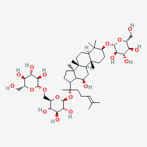 (2R,3S,4S,5R,6R)-2-(hydroxymethyl)-6-[[(2R,3S,4S,5R,6S)-3,4,5-trihydroxy-6-[(2S)-2-[(3S,5R,8R,9R,10R,12R,14R)-12-hydroxy-4,4,8,10,14-pentamethyl-3-[(2R,3R,4S,5S,6R)-3,4,5-trihydroxy-6-(hydroxymethyl)oxan-2-yl]oxy-2,3,5,6,7,9,11,12,13,15,16,17-dodecahydro-1H-cyclopenta[a]phenanthren-17-yl]-6-methylhept-5-en-2-yl]oxyoxan-2-yl]methoxy]oxane-3,4,5-triol