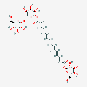 1-O-[(2R,3R,4S,5S,6R)-3,4,5-trihydroxy-6-(hydroxymethyl)oxan-2-yl] 16-O-[(2S,3R,4R,5S,6R)-3,4,5-trihydroxy-6-[[(2R,3R,4S,5S,6R)-3,4,5-trihydroxy-6-(hydroxymethyl)oxan-2-yl]oxymethyl]oxan-2-yl] (2E,4E,6E,8E,10E,12E,14E)-2,6,11,15-tetramethylhexadeca-2,4,6,8,10,12,14-heptaenedioate