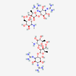 2-[(1R,2R,3S,4S,5R,6S)-3-(diaminomethylideneamino)-4-[(2S,3S,4S,5R)-3-[(2R,3R,4R,5S,6R)-4,5-dihydroxy-6-(hydroxymethyl)-3-(methylamino)oxan-2-yl]oxy-4-formyl-4-hydroxy-5-methyloxolan-2-yl]oxy-2,5,6-trihydroxycyclohexyl]guanidine;2-[(1R,2R,3S,4R,5R,6S)-3-(diaminomethylideneamino)-4-[(2S,3S,4S,5R)-3-[(2R,3R,4R,5S,6R)-4,5-dihydroxy-6-(hydroxymethyl)-3-(methylamino)oxan-2-yl]oxy-4-formyl-4-hydroxy-5-methyloxolan-2-yl]oxy-2,5,6-trihydroxycyclohexyl]guanidine